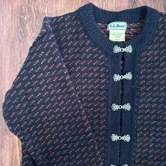 LL Bean | Vintage Nordic Wool Sweater - red blue chunky winter small - Picture 3 of 8